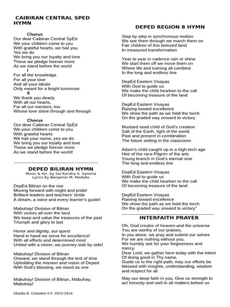 deped biliran hymn lyrics|DepEd Hymn .